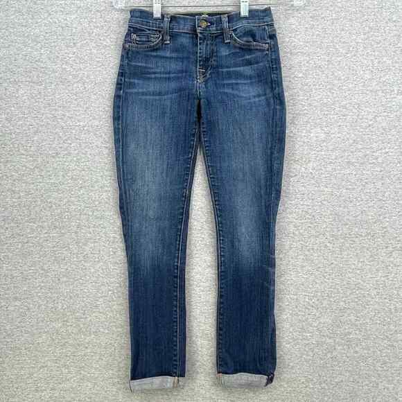 7 For All Mankind Jeans Womens 24 Skinny Crop & Roll Casual Medium Wash Denim - Picture 1 of 12